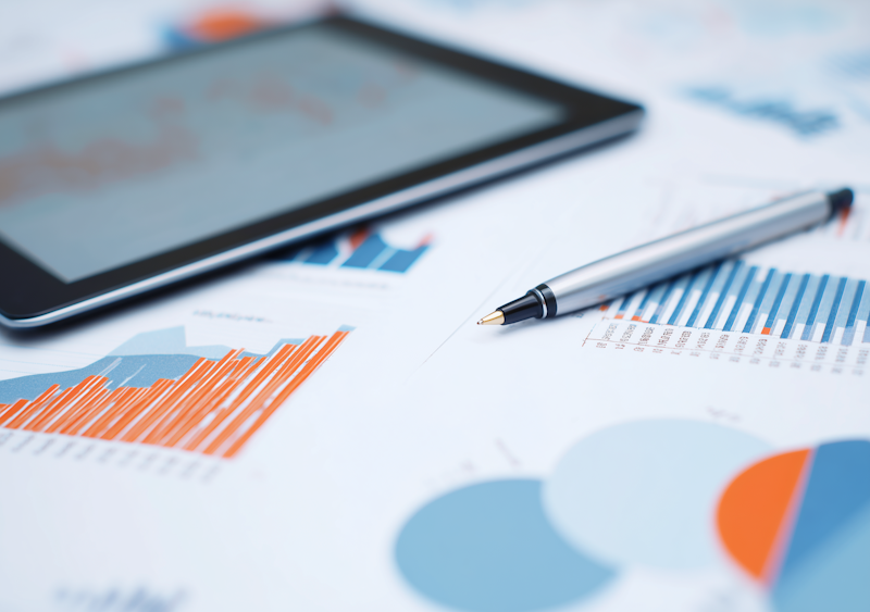 Professionista che analizza grafici di investimento e portfolio diversificato